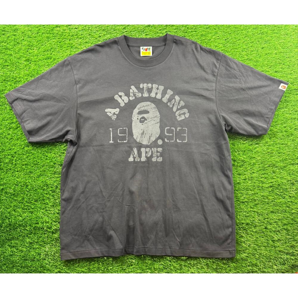 BAPE A Bathing Ape 1993 College Logo Tee Shirt Gray Faded Overdyed XL Japan Rare